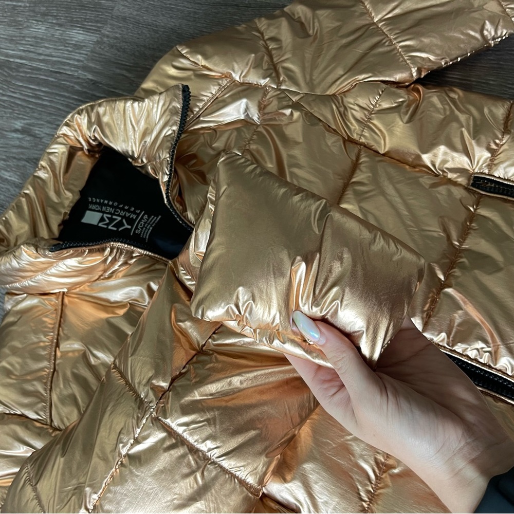 Marc New York Metallic Orange Puffer Jacket | Shiny Gold Lightweight Puffer Size - Picture 3 of 9